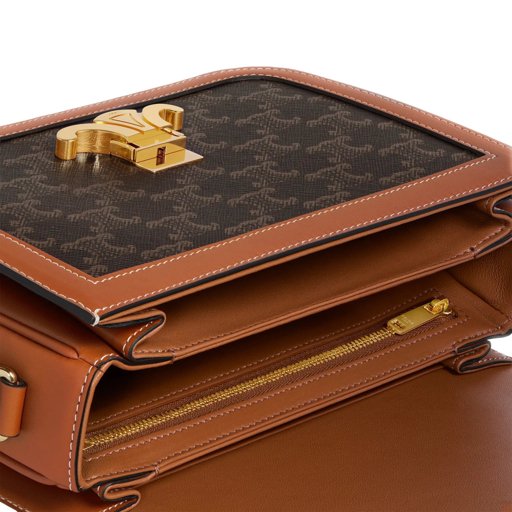 Detailed View of Celine Classique Triomphe Canvas and Calfskin Tan Shoulder Bag 191242BZ4_04LU